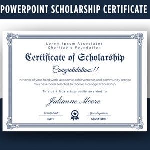 Plantilla de certificado de beca-24, PowerPoint, certificado de logros, finalización, premio, capacitación.