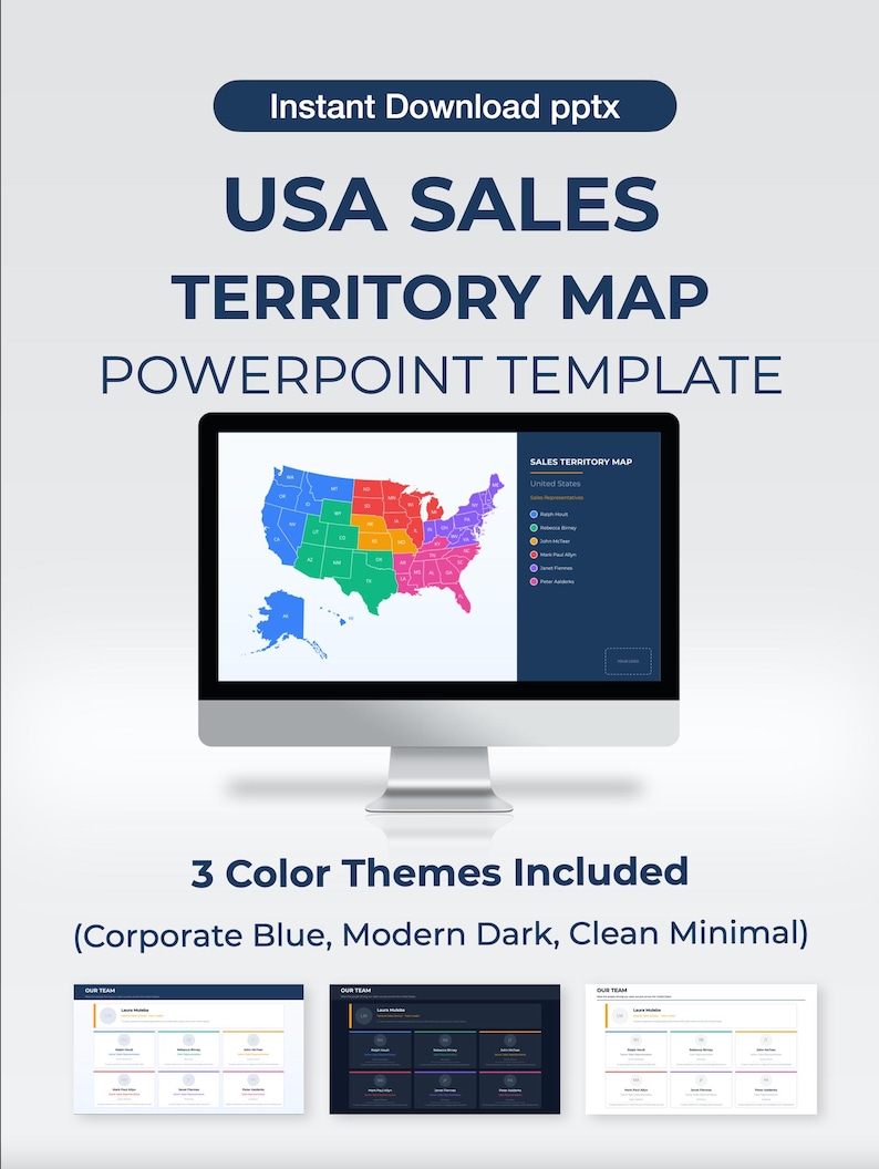 Sales Territory Map USA | Team Template | Region Map - Etsy