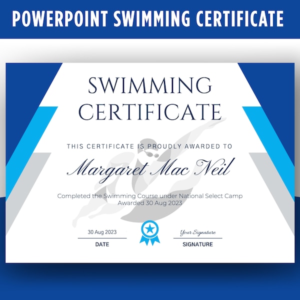 Swimming Certificate-20, Swimming Award, Swimming Achievement, Minimalist, Completion, Award, Training.