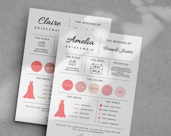 Bridesmaid Info Card Template: Modern Minimalist Infographic (PowerPoint, Digital Download)