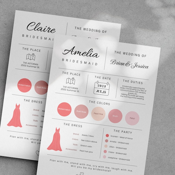 Bridesmaid Info Card Template-02, Bridal Party Info Card, Bridesmaid Information Card, Modern Minimalist Bridesmaid Infographic, PowerPoint
