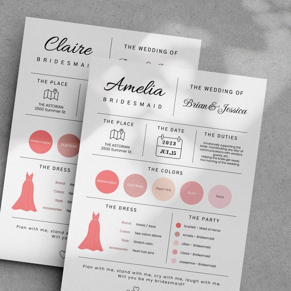 Bridesmaid Info Card Template-02, Bridal Party Info Card, Bridesmaid Information Card, Modern Minimalist Bridesmaid Infographic, PowerPoint