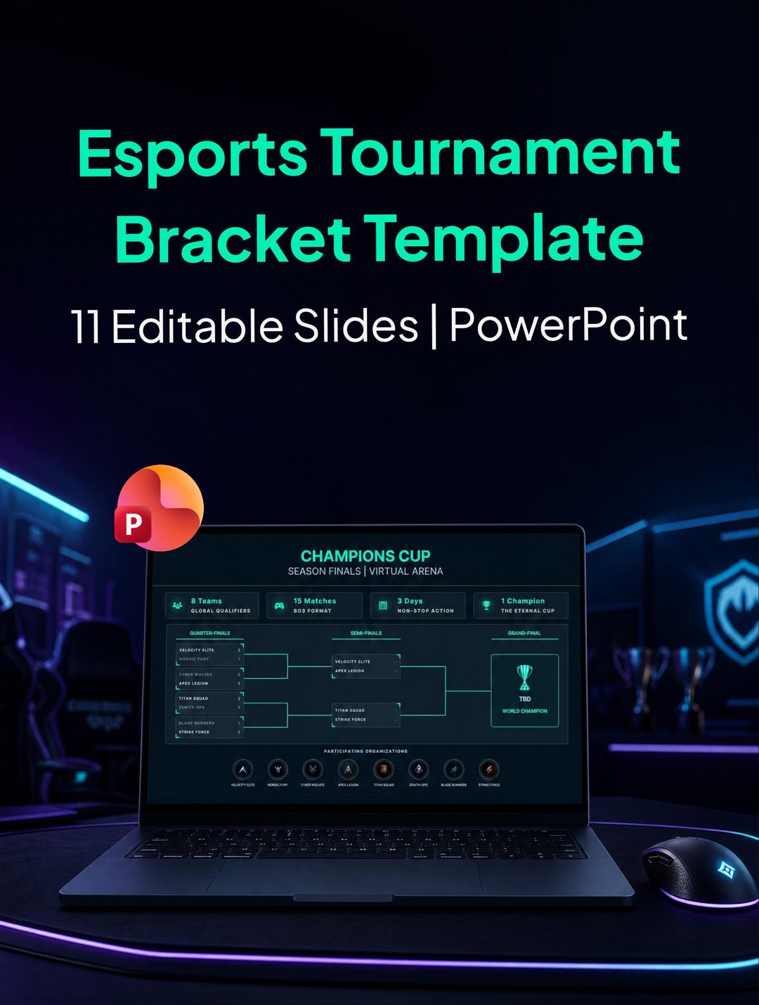 Outdoor Powerpoint Bracket Esports Tournament Bracket Powerpoint Template | 8 Team Gaming ...