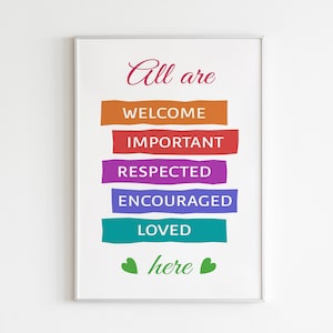 All are welcome here, Diversity Poster, Positive Classroom Decor, Inclusion, Classroom Inclusion, Printable wall art, Classroom print