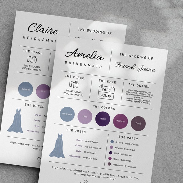 Bridesmaid Info Card Template, Bridal Party Info Card, Bridesmaid Information Card, Modern Minimalist Bridesmaid Infographic, PowerPoint