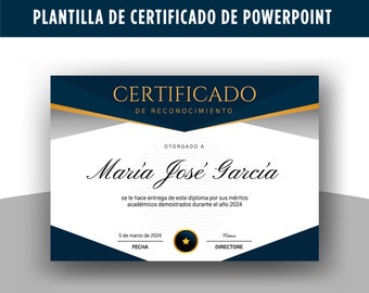 Español, Plantilla de certificado editable PowerPoint, Certificado de logro, Finalización, Premio, Capacitación.