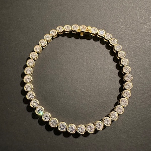 18K Gold Plated Zirconia Tennis Bracelet, Thick Chain