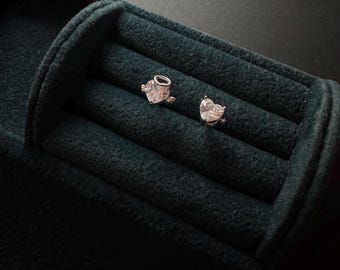 Angel and Demon Heart Sterling Silver Stud Earrings