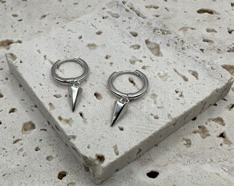 Orecchini A Cerchio Minimalisti Con Pendente A Punta, Argento Sterling 925, Cerchi A Spirale Per Donne E Uomini, Ipoallergenici