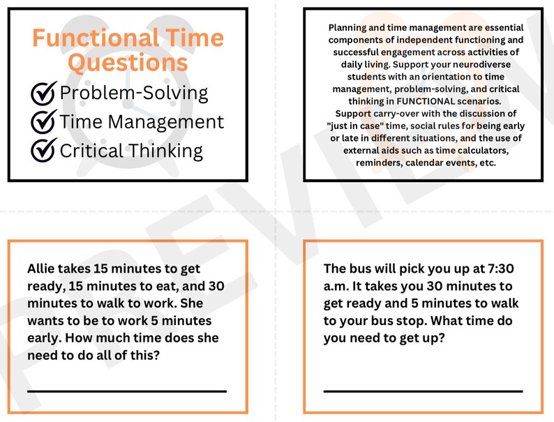 Executive Functioning: Functional Time Management Problem-solving Task ...