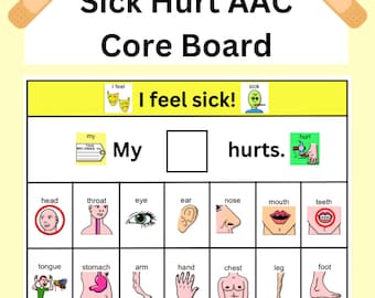 Hurt Sick Body Parts Core Board AAC Non-Verbal Limited Verbal LAMP WFL