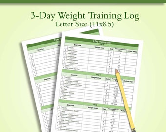 Printable 3-Day Weight Training Log