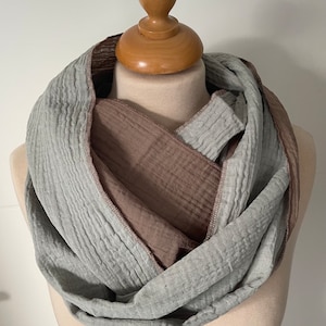 Loop scarf made of muslin in brown/grey taupe (doubleface) for the transitional period and summer