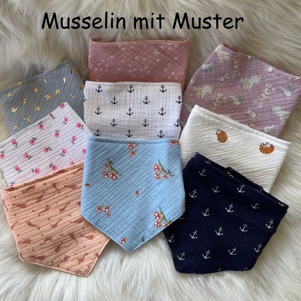 Verstellbares Baby-Dreieckstuch/-Spucktuch/-Halstuch/-Sabbertuch mit Wind- und Nässeschutz | Musselin gemustert | Blautöne