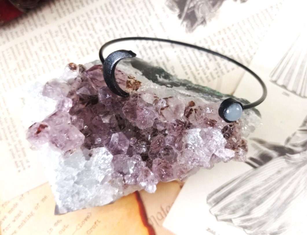 Black Moon Bangle | Witchy Jewelry | Adjustable Gothic Bangle | Moon Phase Accessory | Spiritual Ritual Jewelry