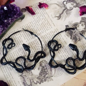 Black Snake Hoop Earrings | Witchy Snake Earrings | Gothic Jewelry | Dark Witch Jewelry | Dark Magic | Ritual