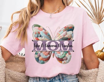 Butterfly Mom Shirt, Mom With Kids Names, Floral Mother Tee, Mother's Day T-Shirt, Mom Life Tee, Mom Lover Shirt, Personalized Mama Sweater