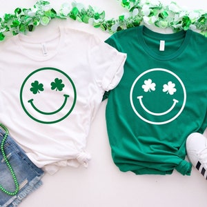 Comfort Colors Clover Shamrock Smile St. Patrick's Day Shirt, cute Lucky shirt, St Patricks Day Tee, St Patty's Day, luck Irish