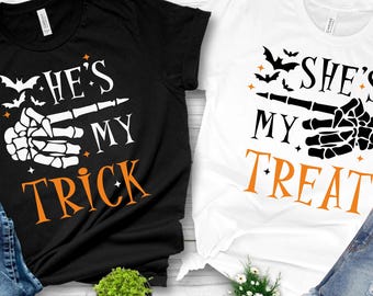 Couples Halloween shirts, Matching halloween Shirts, Skeleton Tee, Scary T-shirt, trick or treat tees