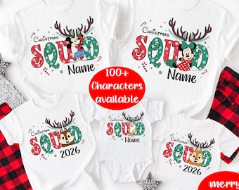 Custom Disney Christmas squad Characters Shirt, Custom Disney Trip Shirt, Disney 2026 Shirts, Disney Family shirts, Disney family shirts