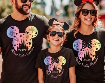 Family Vacation 2025 Shirts, Custom Name Mickey Minnie Ears Tees, Matching Disney Trip Shirts for Mom, Dad, Kids, Grandma, Grandpa