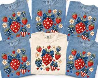 Comfort Colors Strawberry USA Flag T-Shirt, 4th of July Independence Day Tee
