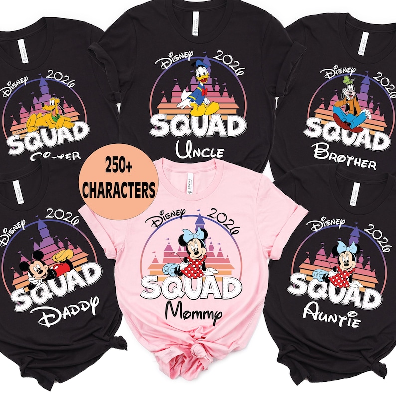 Custom Name Disney Squad T-Shirts, Disney characters Shirt, Disney Family Trip Shirt, Walt Disney World Shirt, Disney Family Matching Tee image 2