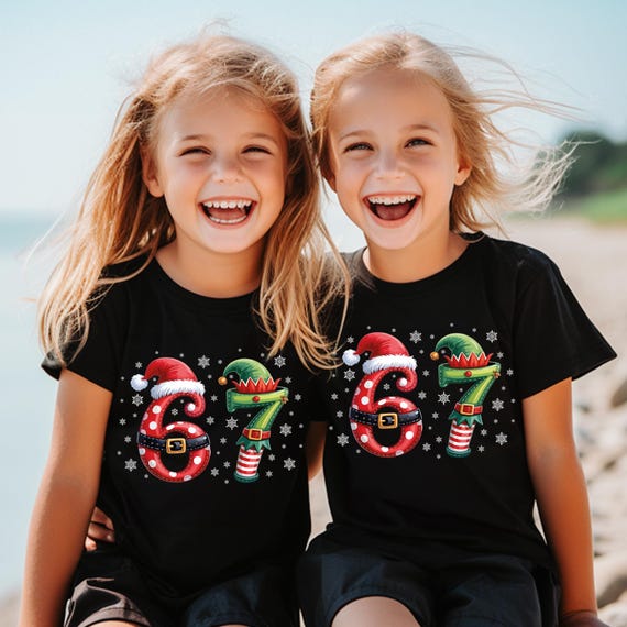 Kids '6 & 7' Christmas Shirt, Matching Xmas Sweatshirt
