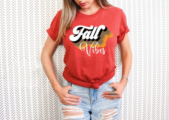 Fall Vibes Shirt, Retro Fall Vibes T-Shirt, Autumn Vibes Leopard Shirt, Cute Fall Vibes Retro Shirt, Thanksgiving Vacation Shirt, Fall tee