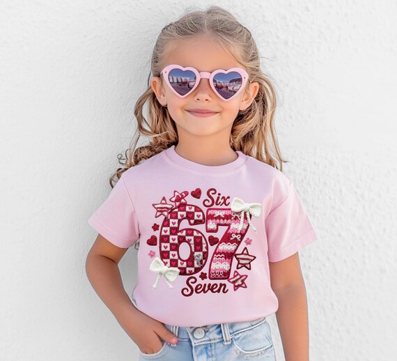 67 shirt, 6 7 Valentines T-Shirt, Viral Social Media Tee, Little red hearts six seven shirt for kids and Adults