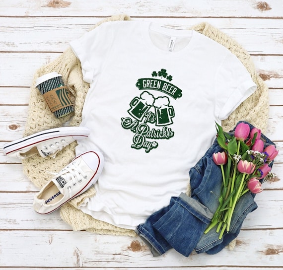 IRISH DRINKING SHIRT - Green Beer Shirt - Day Drinking Shamrock Printed T Shirt - Aesthetic Clover Shirt Sleeve - Irish day