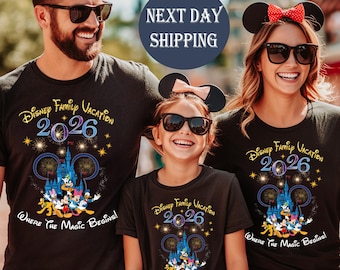 Camisetas de Disney Family Vacation 2026, Camisetas donde comienza la magia, Camiseta de Disney Vacation, Camiseta de Disney World, Disneyland 2026