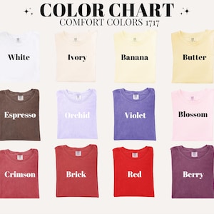 a group of different colored shirts with the words color chart on them