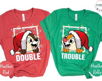 Camiseta navideña de Disney de Doble Problema, camiseta de Doble Problema, camiseta de Chip y Dale, Navidad en Disneyland, camiseta navideña para niños, camiseta navideña
