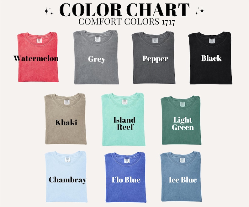 a group of t - shirts with the words color chart on them
