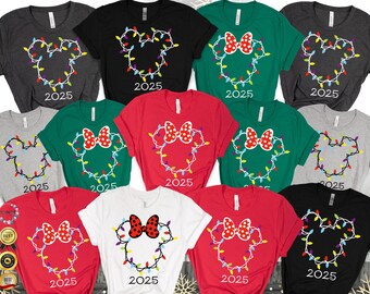 Camisetas familiares de luces navideñas de Disney 2025, camiseta Disney personalizada, camiseta para fiesta de Navidad, camisetas navideñas de Mickey y Minnie, equipo navideño