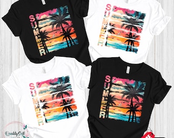 Summer Beach Palm Tree Graphic Tee, Vacation Vibes T-Shirt