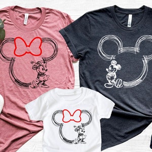 Disneyland mickey and minnie red bow personalized Shirt, Matching Family Retro shirt, Minnie and Mickey Shirt, mom dad kids and baby shirts