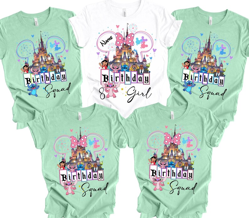 a collection of t-shirts with a Disney theme, featuring various Disney characters and landmarks.