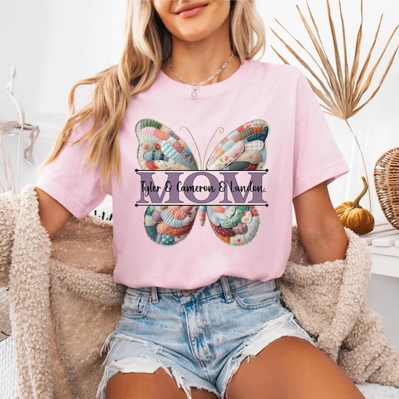 Butterfly Mom Shirt, Mom With Kids Names, Floral Mother Tee, Mother's Day T-Shirt, Mom Life Tee, Mom Lover Shirt, Personalized Mama Sweater