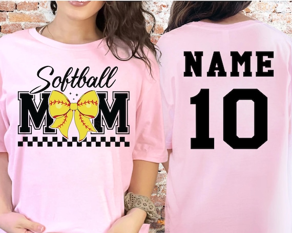 Softball mom shirt, Gift for mom, Custom Sports Shirt Front Back Name and Number,Personalized Softball Shirt mom,Customized Text Number Tees