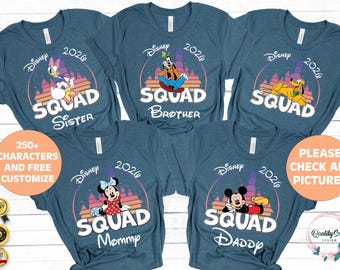Custom Name Disney Squad T-Shirts, Disney characters Shirt, Disney Family Trip Shirt, Walt Disney World Shirt, Disney Family Matching Tee