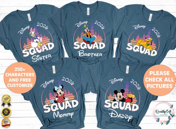 Custom Name Disney Squad T-Shirts, Disney characters Shirt, Disney Family Trip Shirt, Walt Disney World Shirt, Disney Family Matching Tee