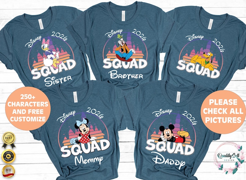 Custom Name Disney Squad T-Shirts, Disney characters Shirt, Disney Family Trip Shirt, Walt Disney World Shirt, Disney Family Matching Tee image 1