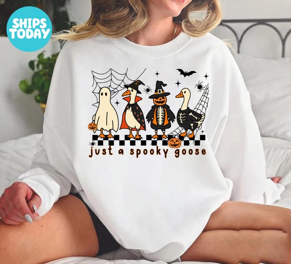 Spooky Goose Halloween Sweatshirt: Funny Skeleton Witch Shirt