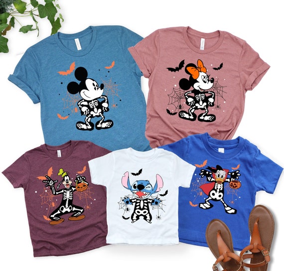 Disney Characters Skeleton Shirt,Disney Skeleton Halloween Shirt,Cute Mickey Skeleton Shirt,Minnie Halloween Shirt,Dancing Skeleton Shirt