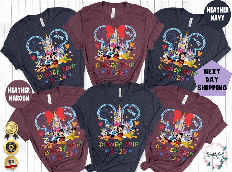 Disney Trip 2026 Matching Family Shirts, Disney Family Personalized Shirt, Disneyworld 2026 shirt, Minnie and mickey Shirt, Matching disney image 3