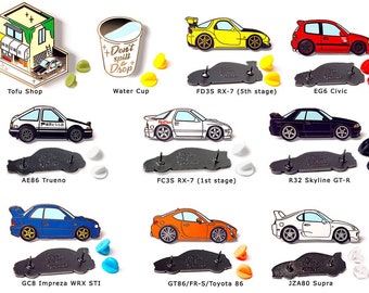 Initial D Bilar Emalj Pin Tofu Shop AE86 Trueno RX7 Supra FRS GT86 EG6 Civic R32 Skyline GTR FD3S FC3S Hård Metall Hållbar Specialtillverkad Fan