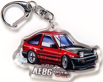 AE86 Corolla GTS Trueno Zenki Carbon hood GT-Apex Red Acrylic Charm Keychain Double-Sided Manga Anime Car JDM Illustration Fanart