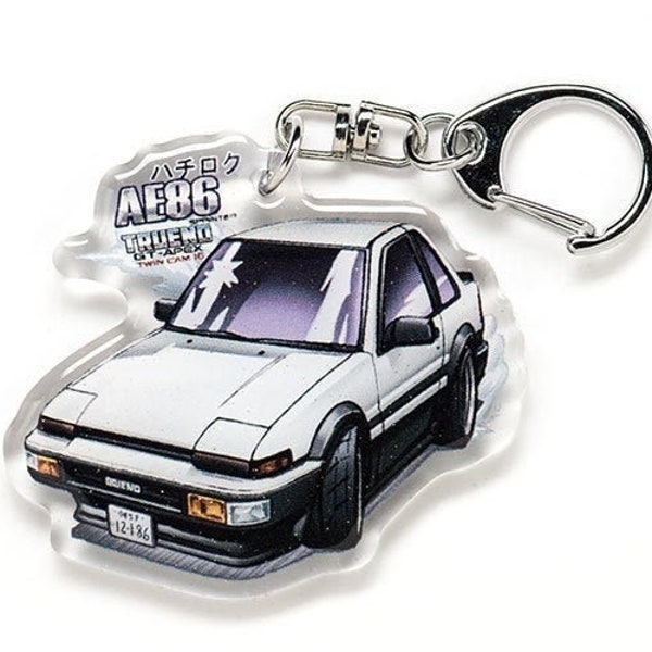 Initial D  AE86 Trueno COUPE GT-Apex White Acrylic Charm Keychain Double-Sided Manga Anime Accessory Gift Car JDM Illustration Fanart